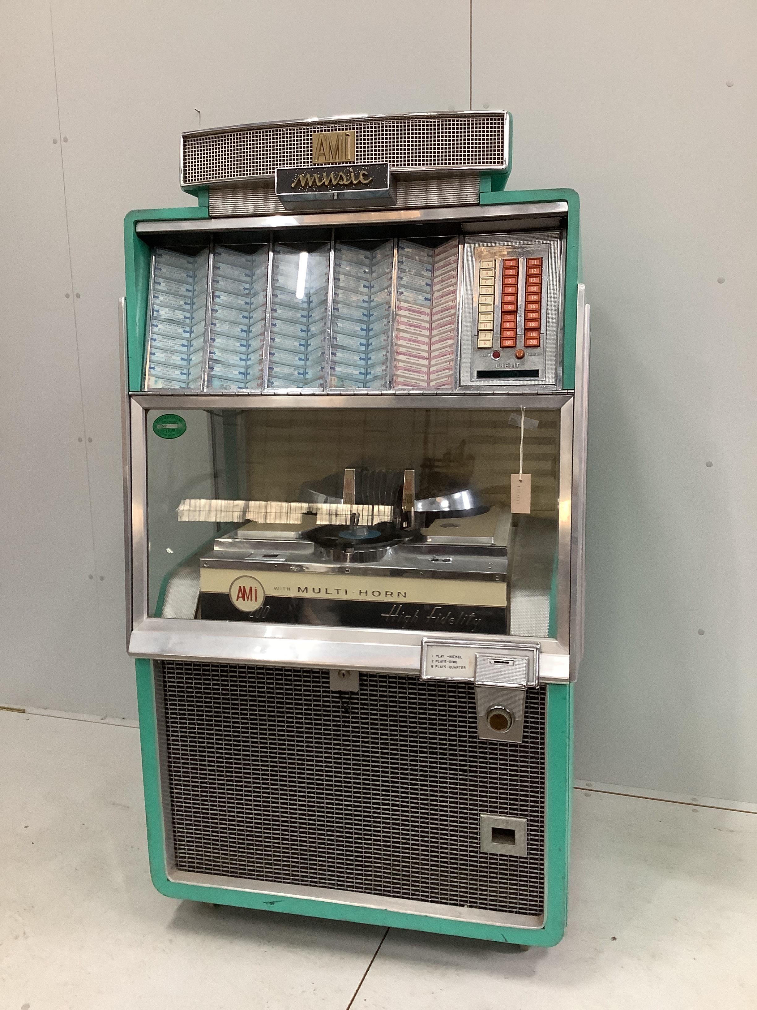 A mid century AMI 200 multi horn juke box, width 88cm, depth 68cm, height 160cm